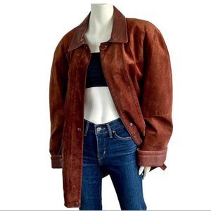Genuine Leather Suede Oversized Vintage Western Rustic Brown Coat Jacket